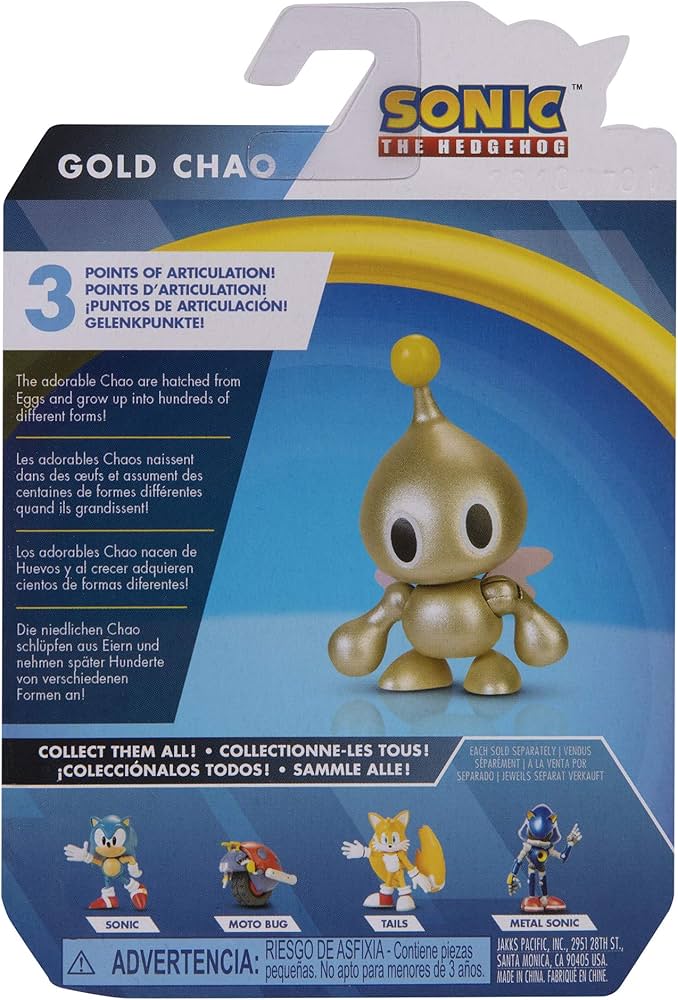 Sonic The Hedgehog Gold Chao Figure, 2.5” / 6cm Articulated Gold